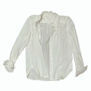 J Crew White Ruffle Collar Button Up